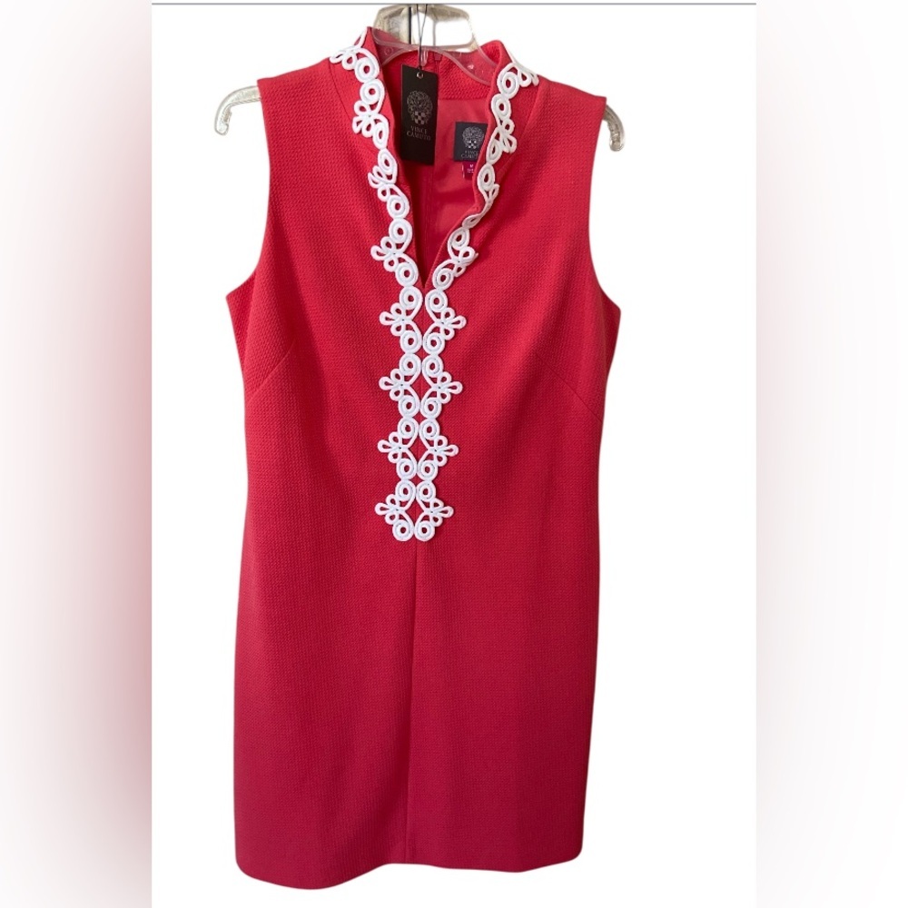 Vince Camuto Orange /White application Shift Dress, NWT, size 12, sliming fit